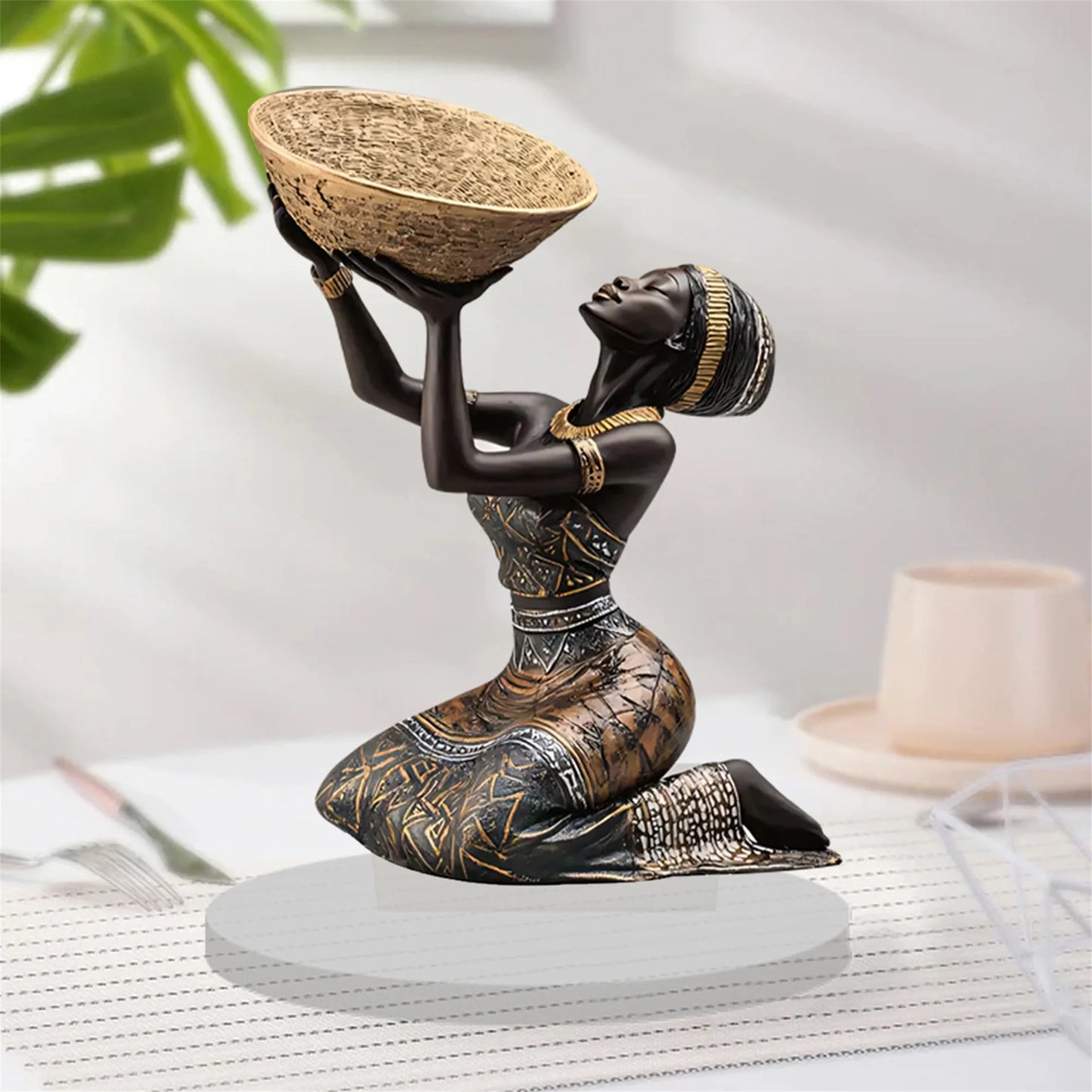 African Tribal Lady Figurine Resin Sculpture For Living Room Decor