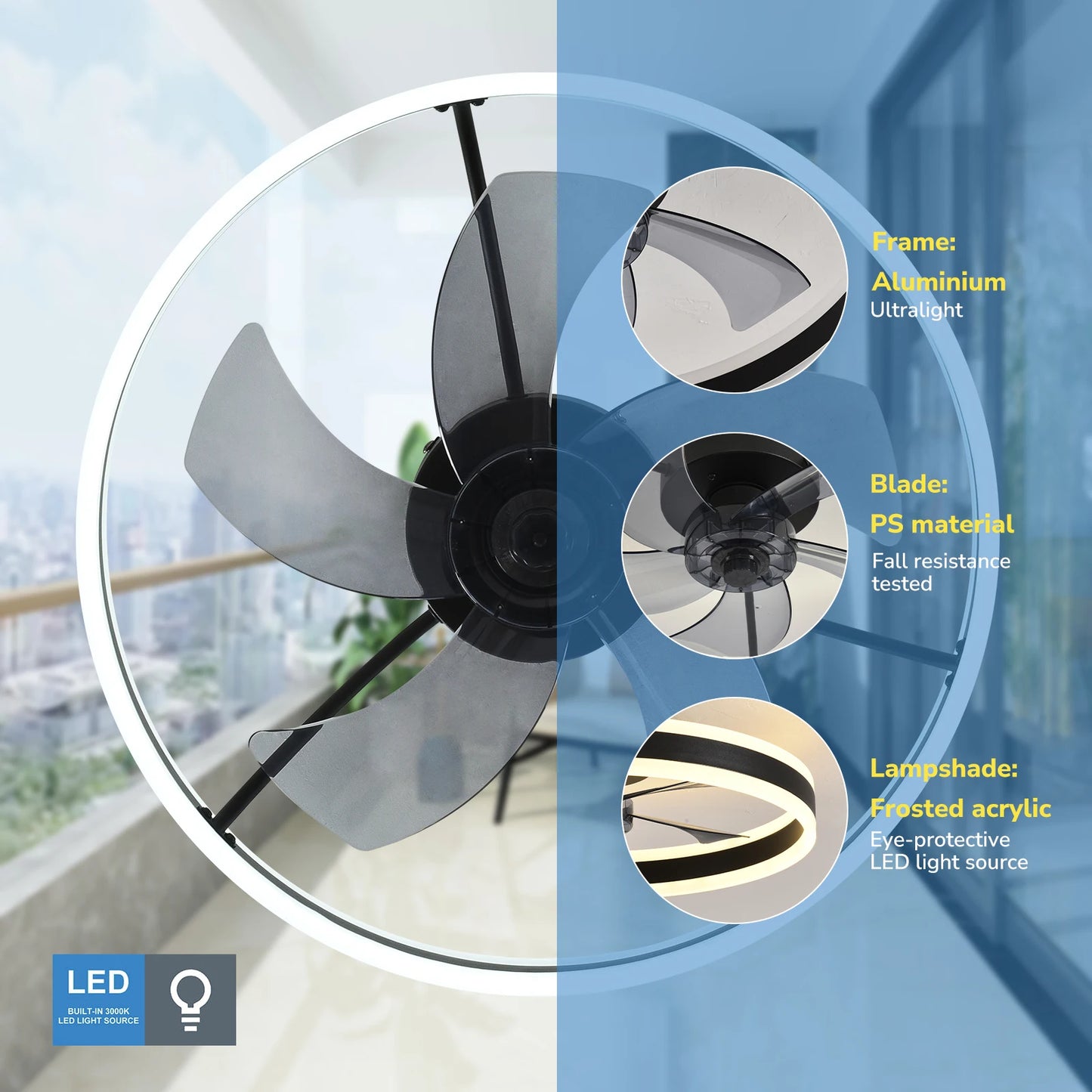 Orison Ceiling Fan with Remote Control, Flush Mount, Dimmable LED