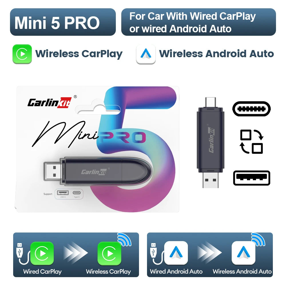 Carlinkit CarPlay Android Auto Wireless USB Dongle 5.0