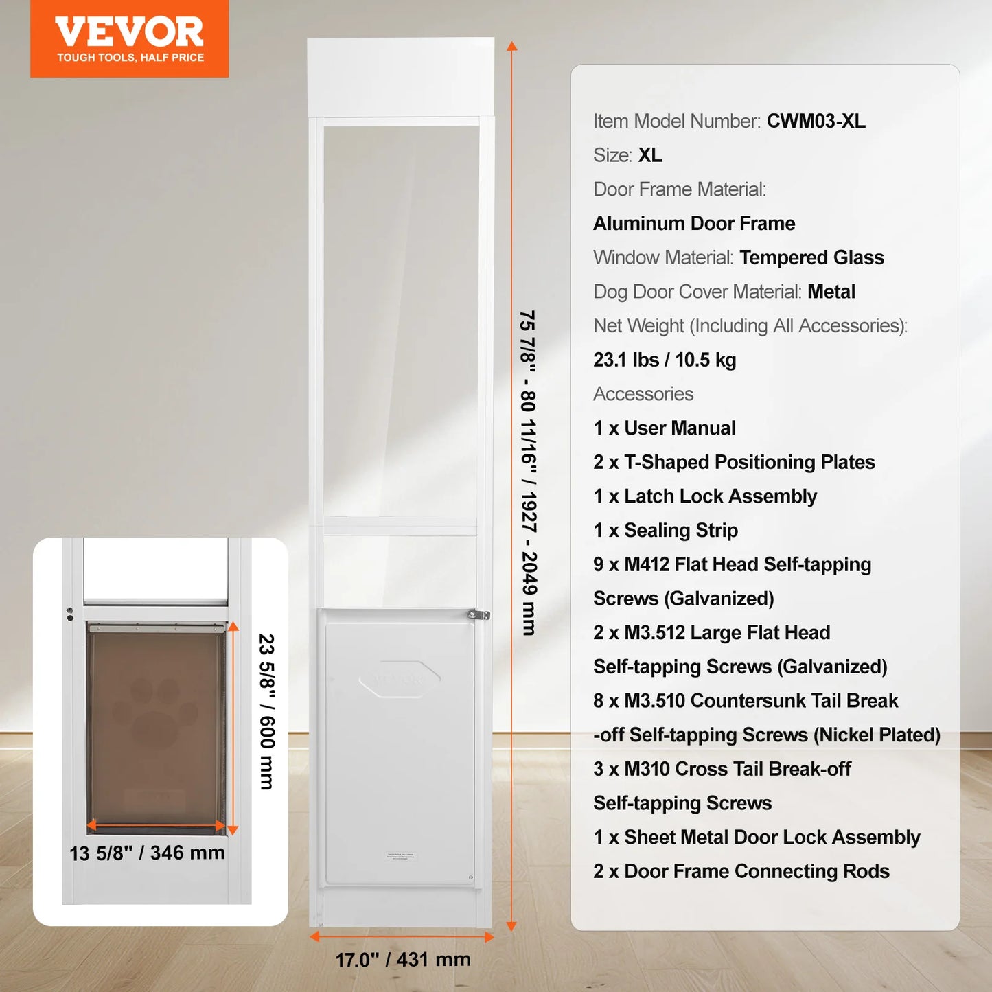 SucceBuy Adjustable Sliding Glass Dog Door For Pets