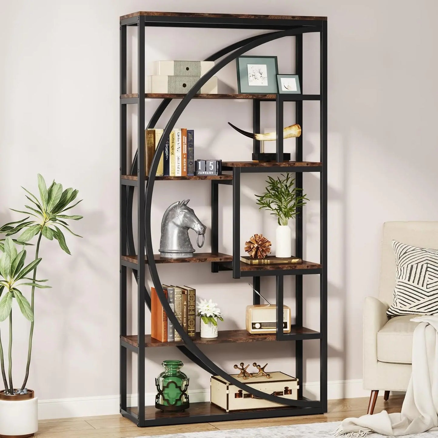 Little Tree Industrial 5-Tier Etagere Bookcase For Living Room