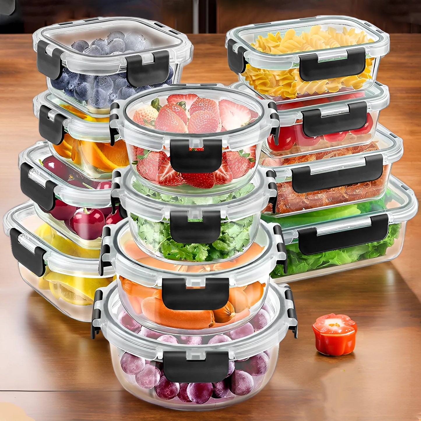 12 Piece Glass Lunch Box Set Microwave Safe Airtight BPA Free