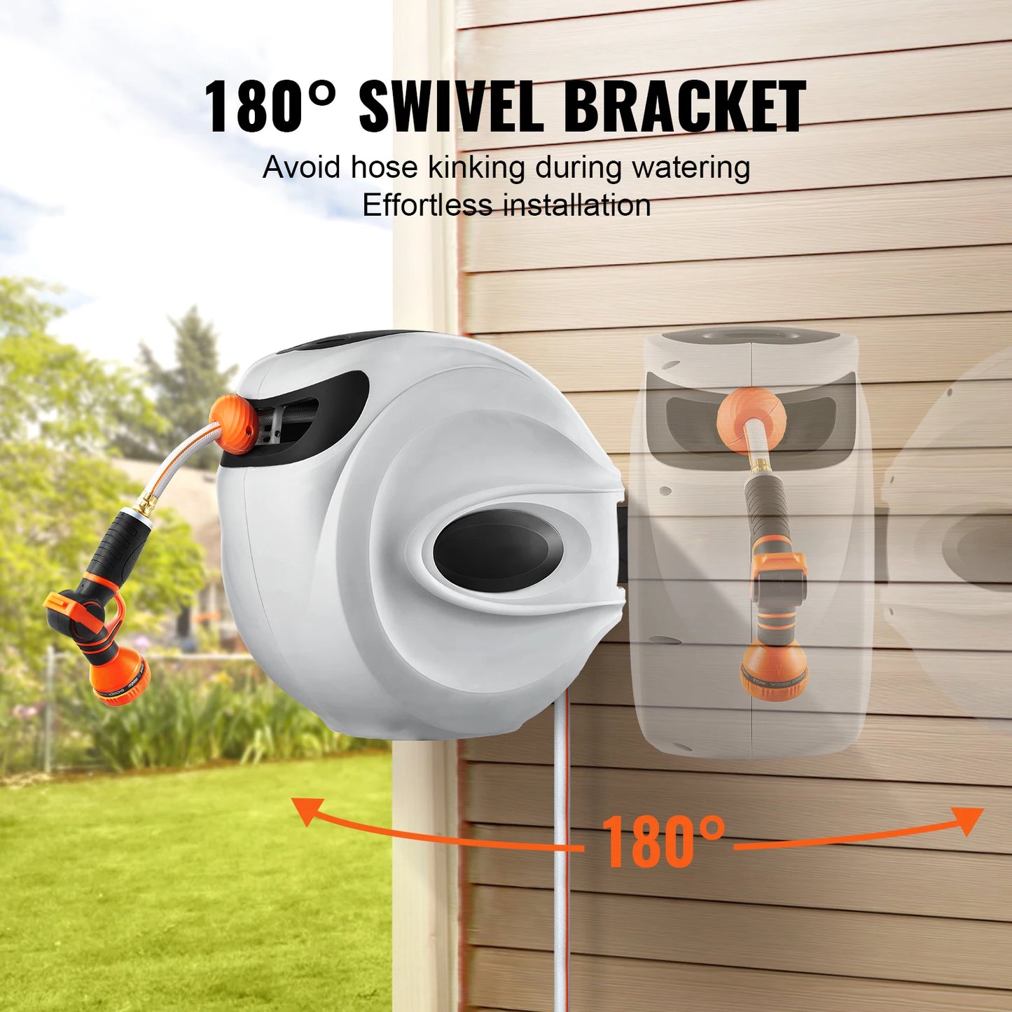 SucceBuy Retractable Hose Reel With 9 Pattern Nozzle Wall Mount