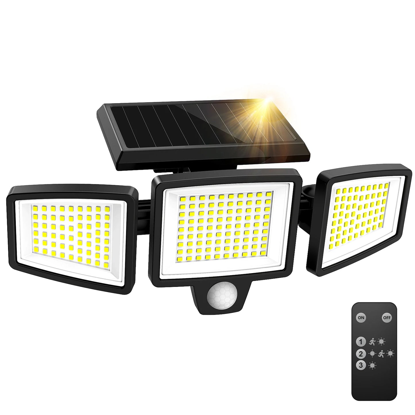 SZRSTH Three Head Solar Motion Sensor Outdoor Light With Remote