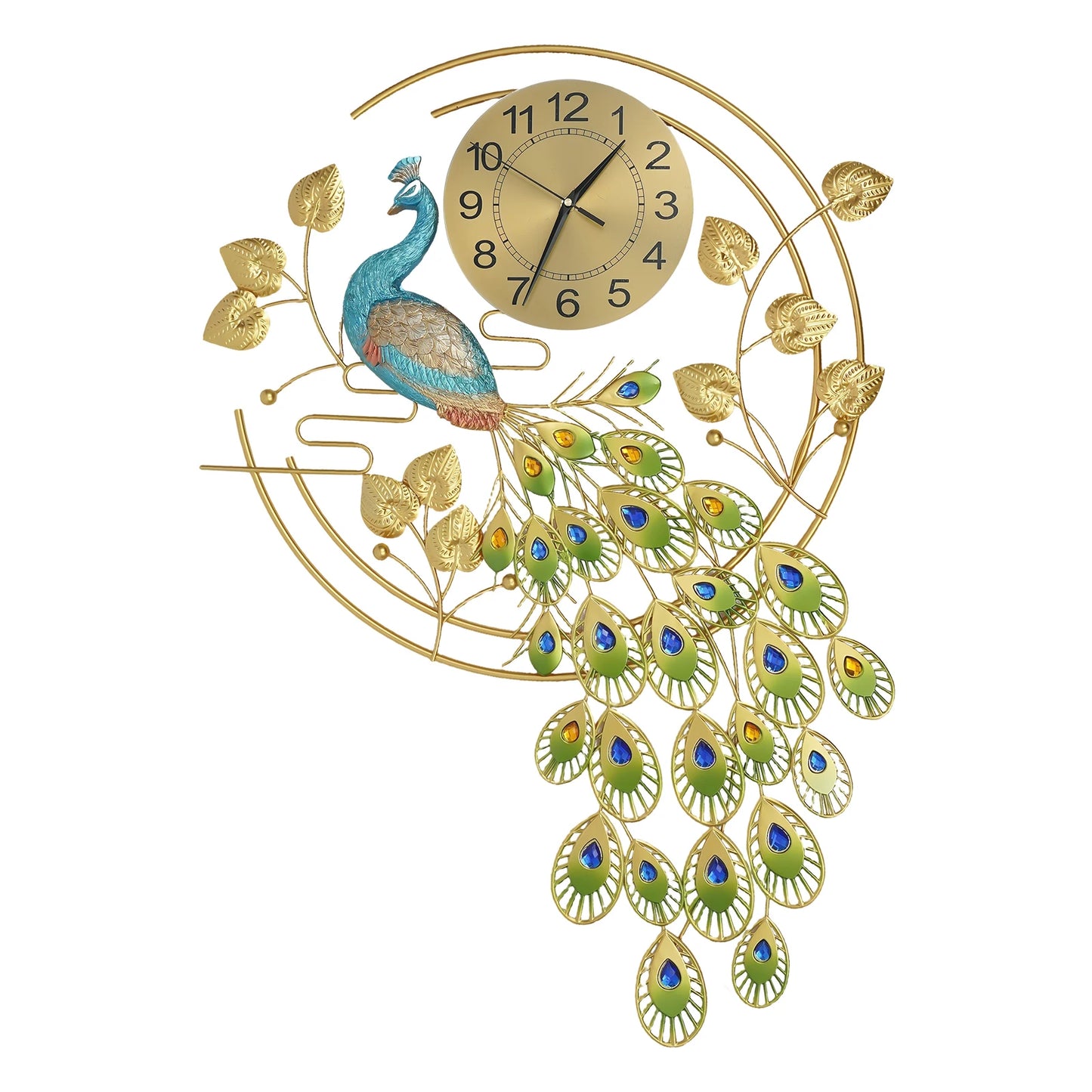 Peacock Art Wall Clock Silent Metal Timepiece For Home Decor
