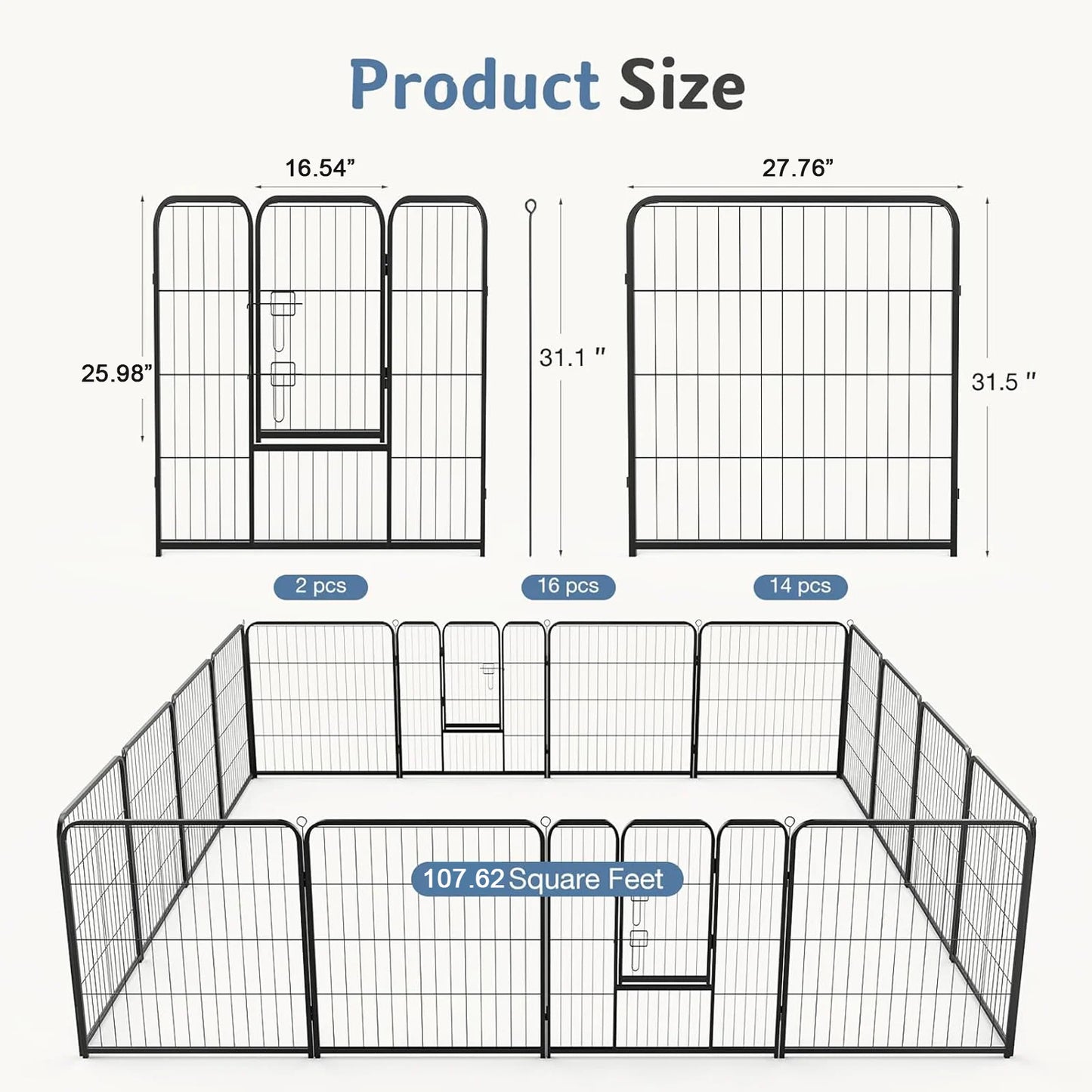 JHK Foldable 16-Panel Dog Playpen For Indoor Outdoor Use