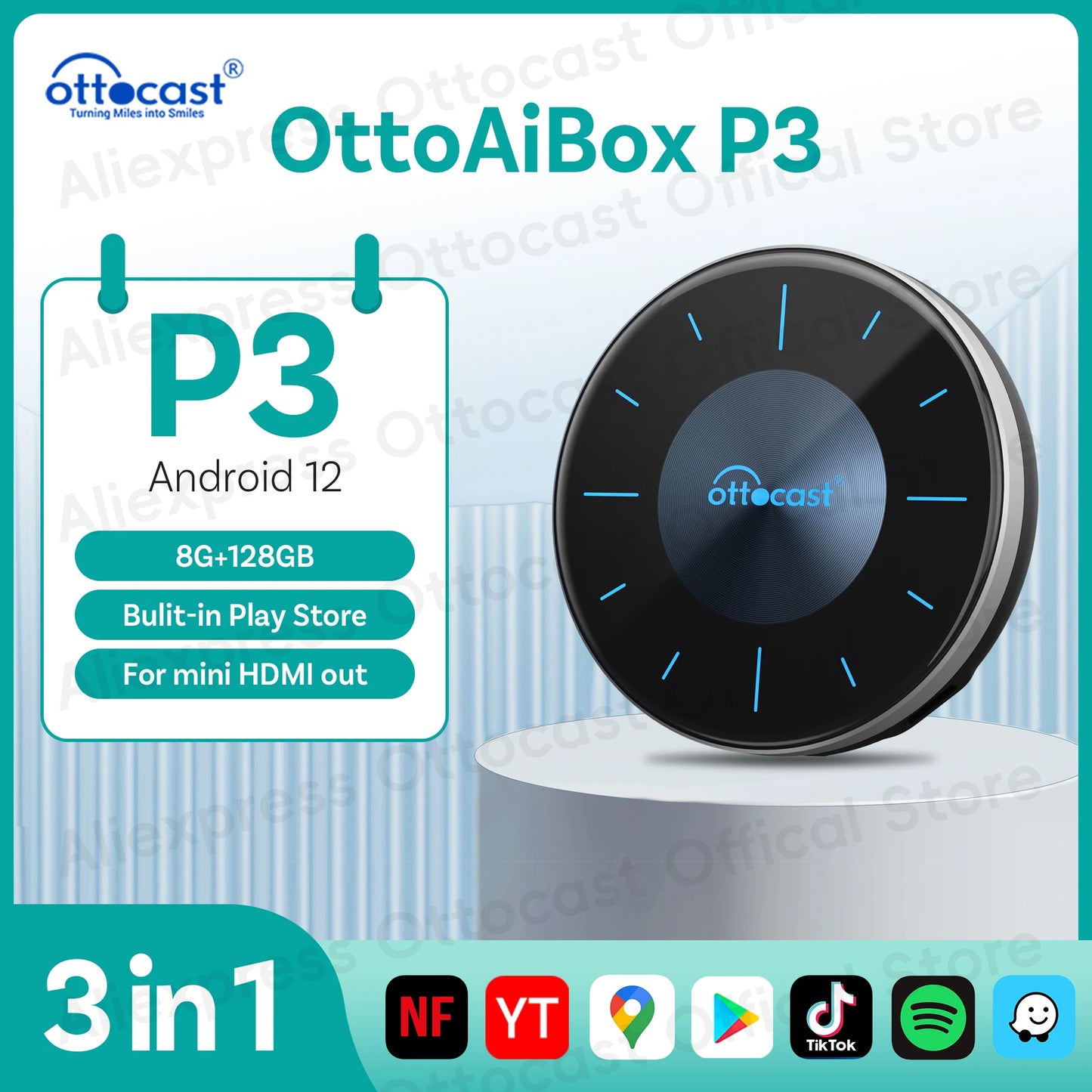 OTTOCAST P3 Android AI Box For CarPlay And Android Auto