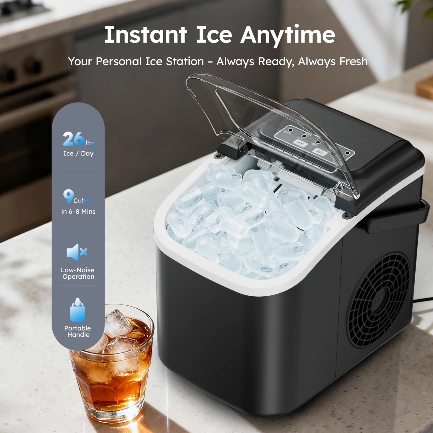 SHICUO Countertop Ice Maker 26 Lbs Daily Auto Clean Portable