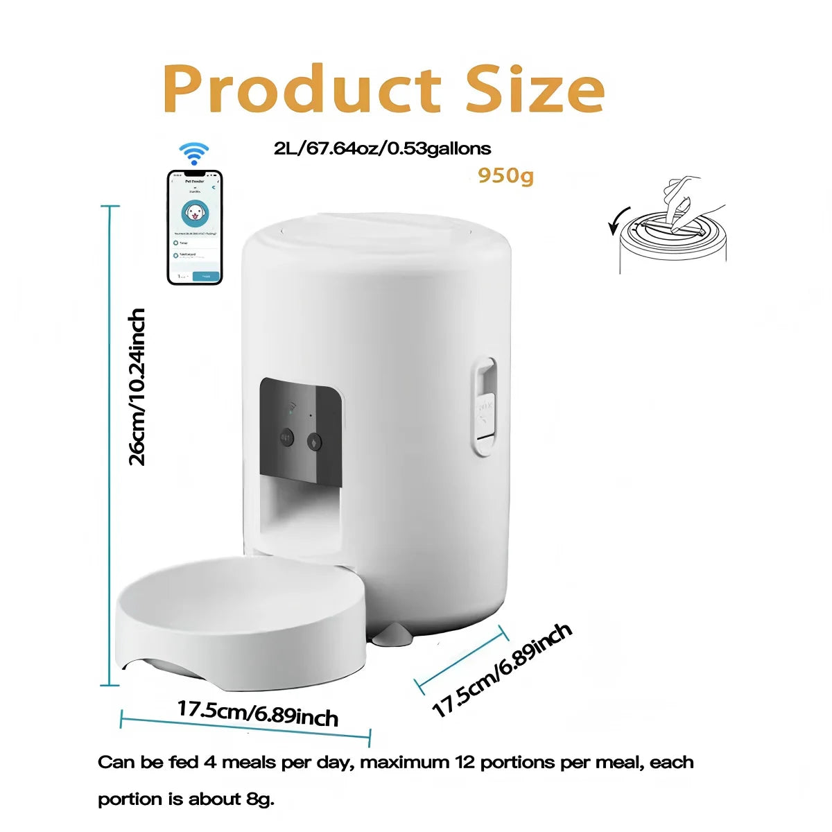 Smart Automatic Pet Feeder With WiFi App For Cats Dogs