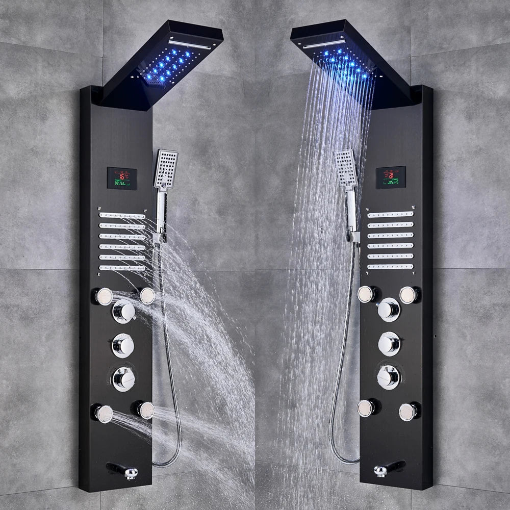 Brushed Stainless Steel Waterfall Shower Panel 5 Function With Massage
