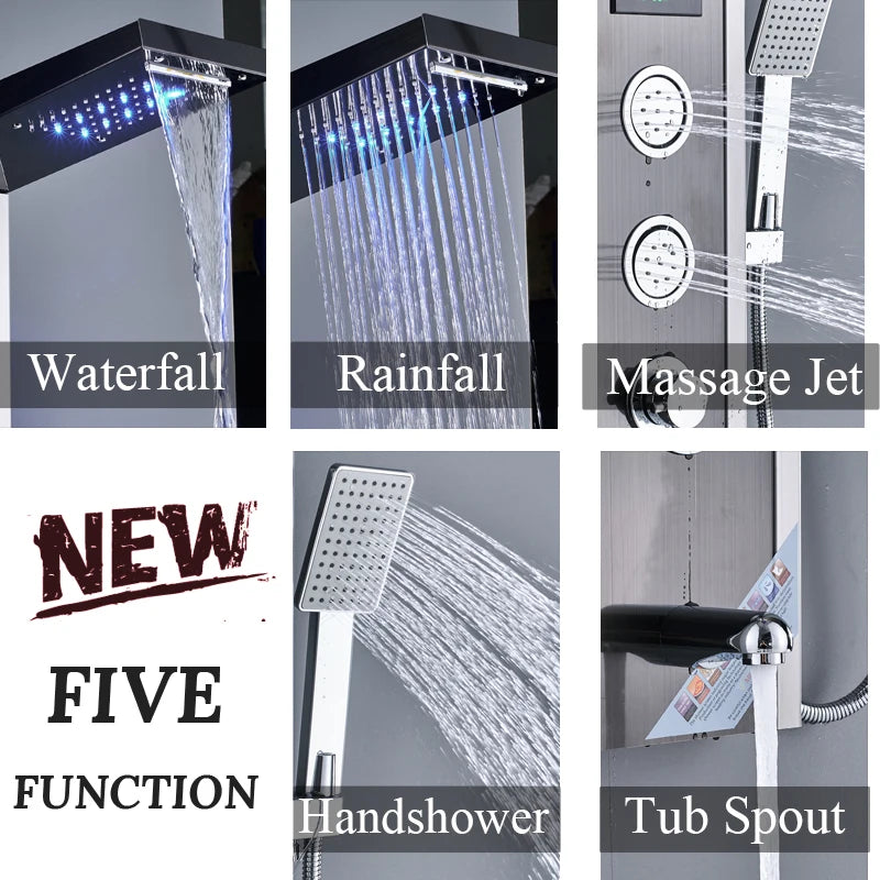 Shinesia Luxury LED Shower Panel With Massage Jets Rain