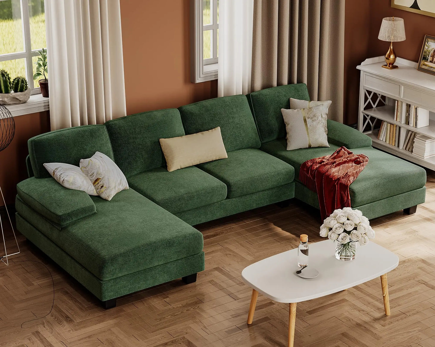 Sectional Sofa for Living Room U Shaped Couch Linen Fabric