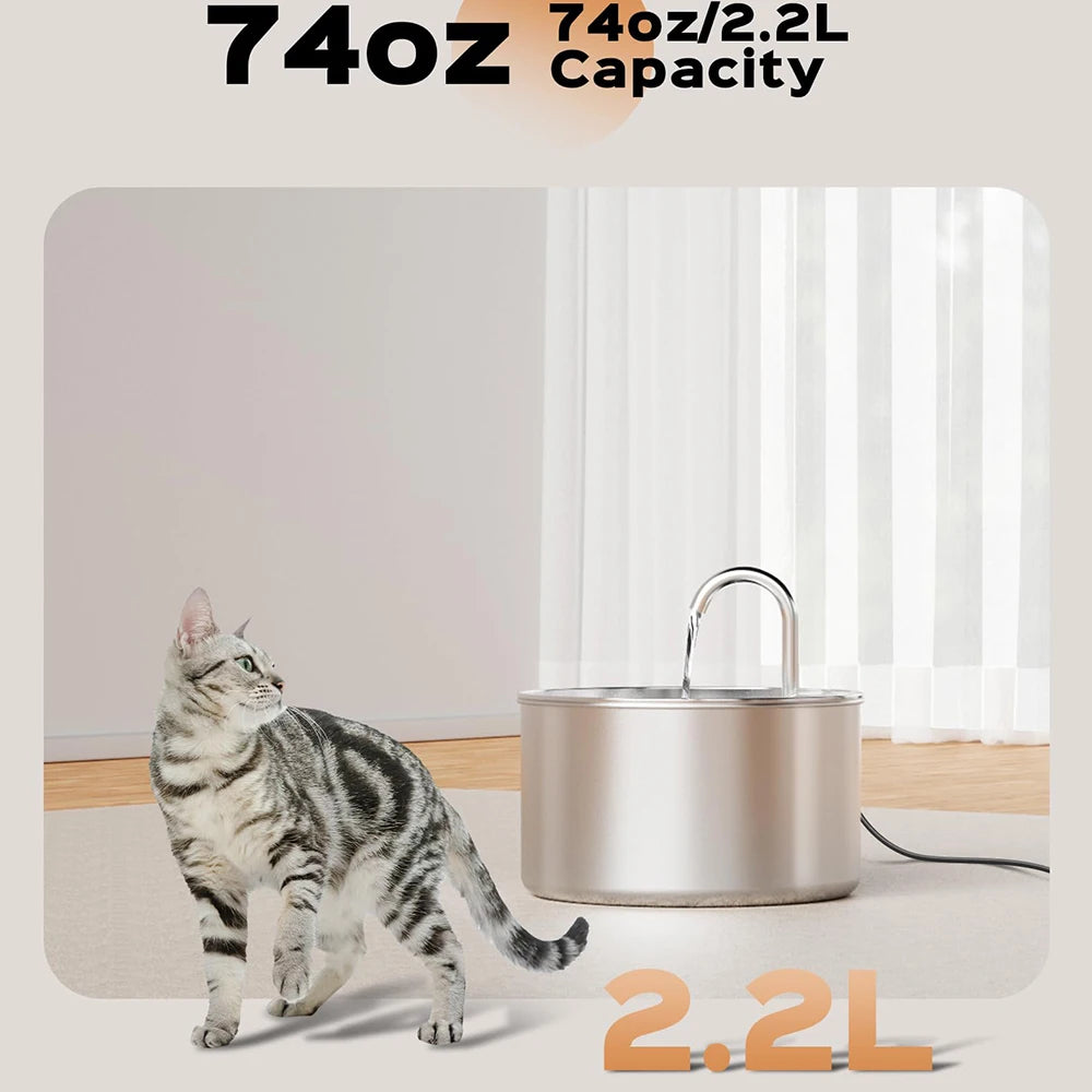 Ultra Quiet Stainless Steel Cat Water Fountain For Pets