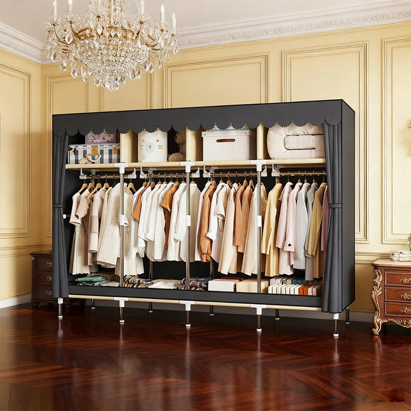 ArluKin Heavy Duty Fabric Wardrobe With Four Hanging Rods
