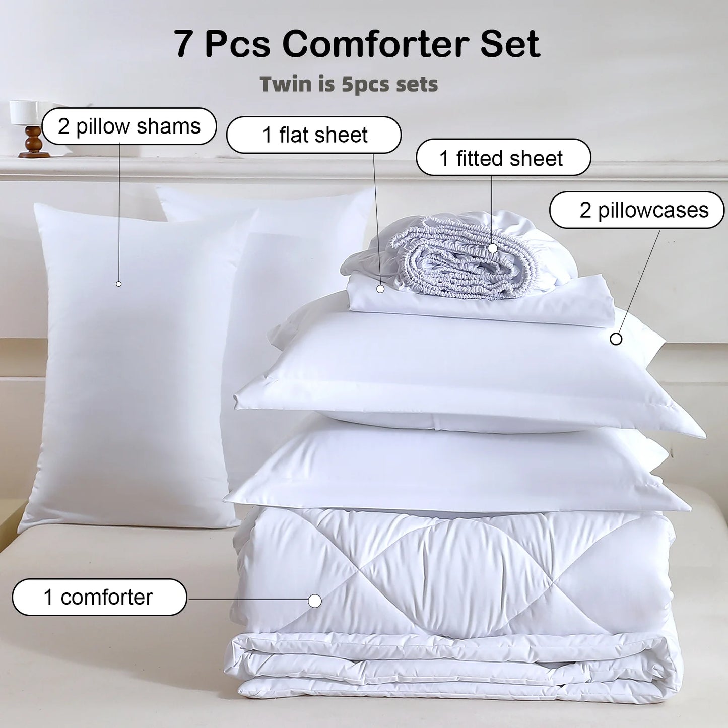 EasYum 7Piece Bedding Set Comforter Sheets Pillowcases