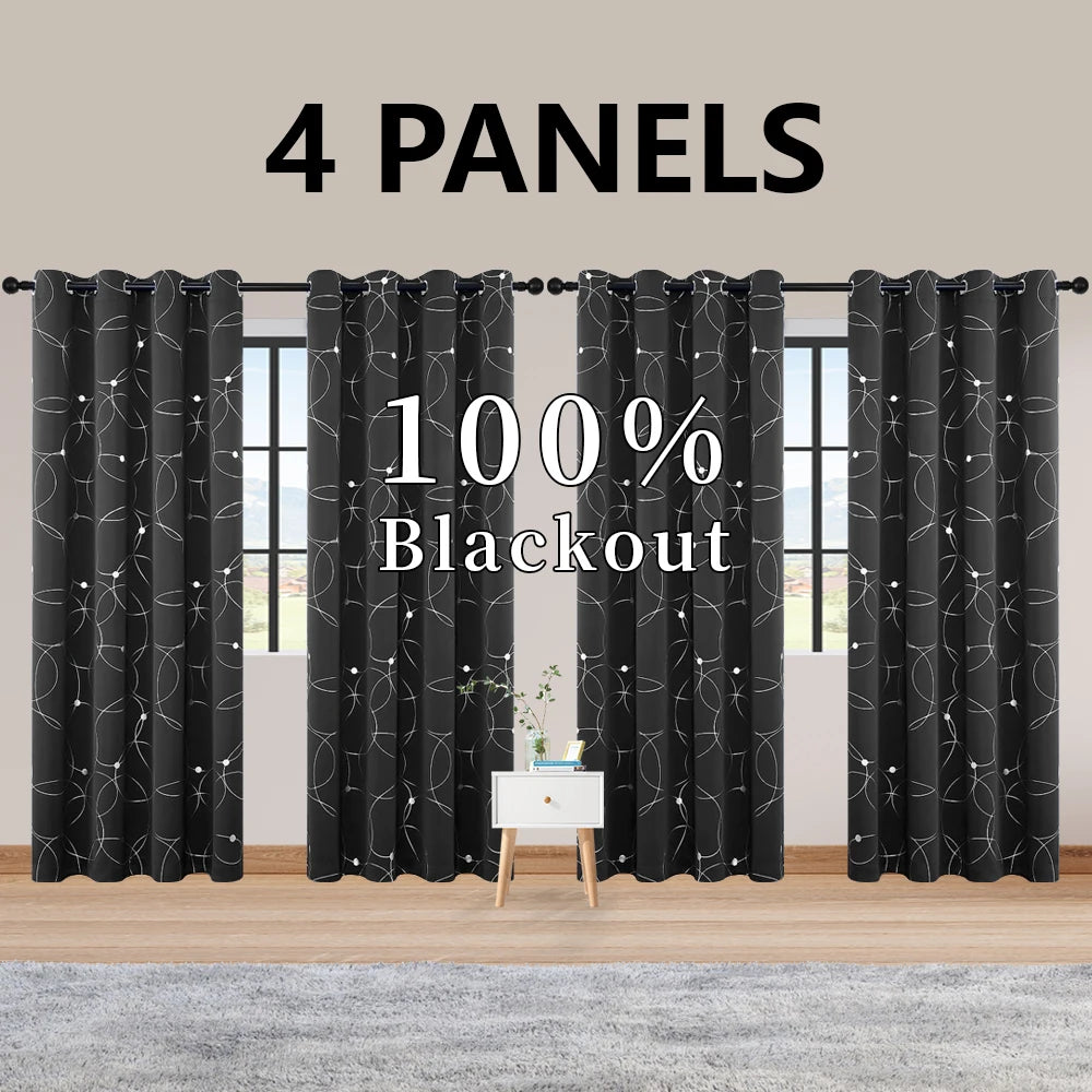 Blackout Curtains 4-Piece Grommet Set Thermally Insulated Room Darkening Bedroom