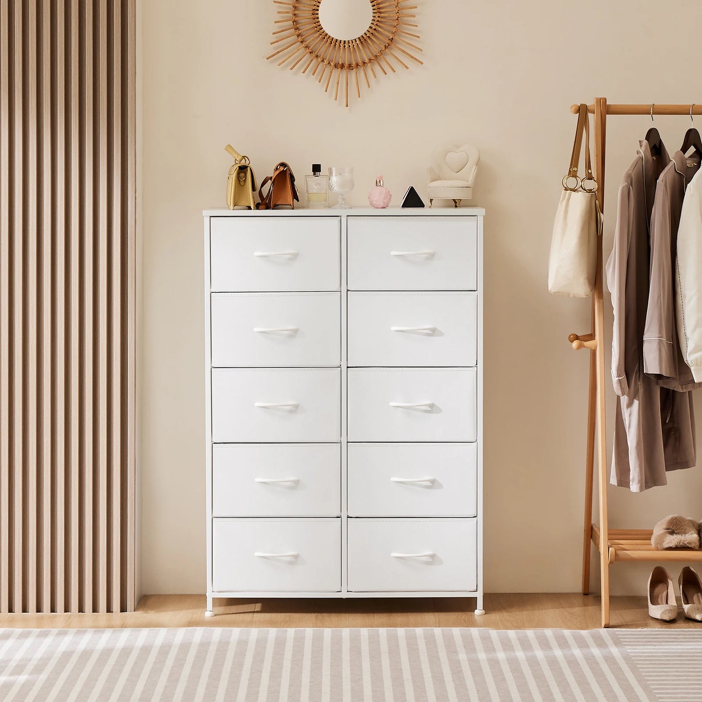 JHK Bedside Table Wardrobe With Steel Frame And Fabric Drawers