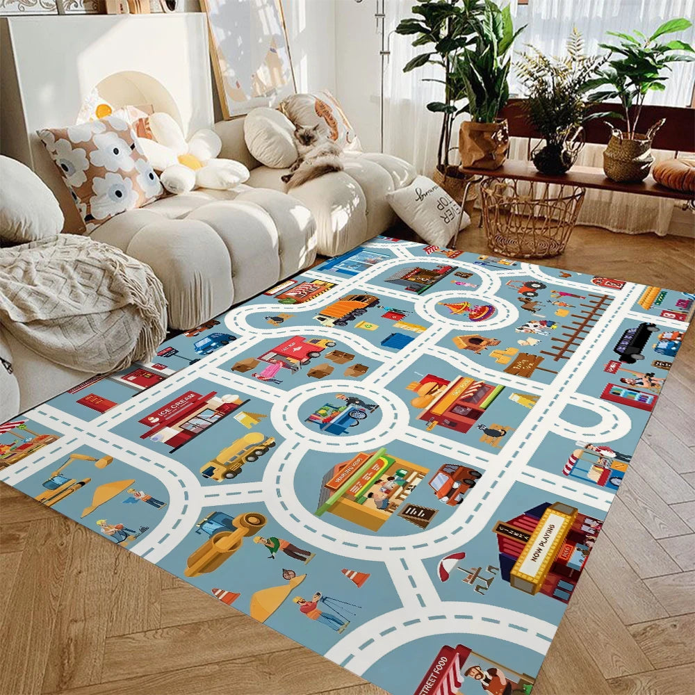 Kids Car Play Mat City Highway Traffic Rug Non Slip