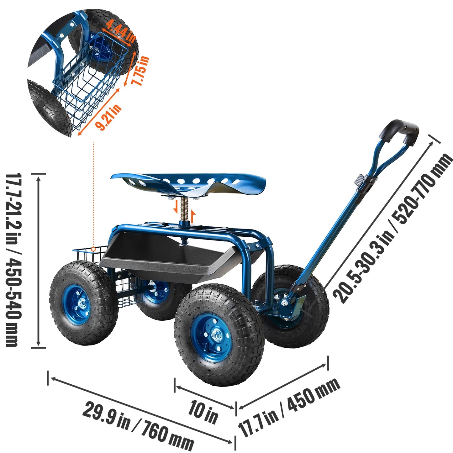 SucceBuy Rolling Garden Cart With Seat And 360 Degree Swivel