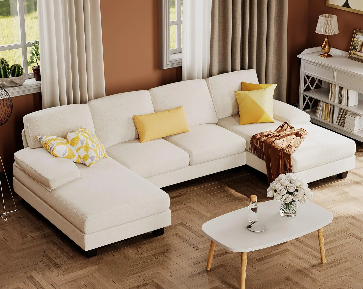 Sectional Sofa for Living Room U Shaped Couch Linen Fabric