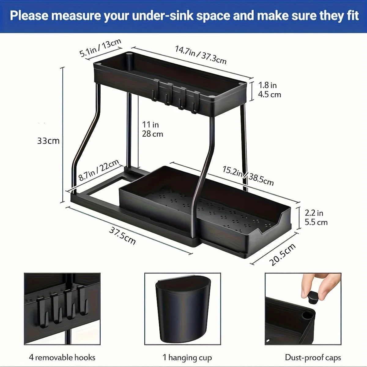 Space Saving 2 Tier Under Sink Organizer Pull Out Drawer