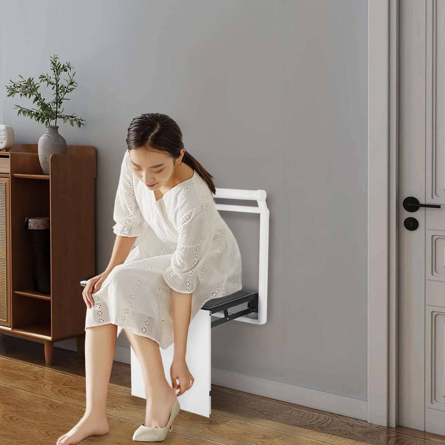 Wall Mounted Folding Buffer Stool for Bathroom Entryway