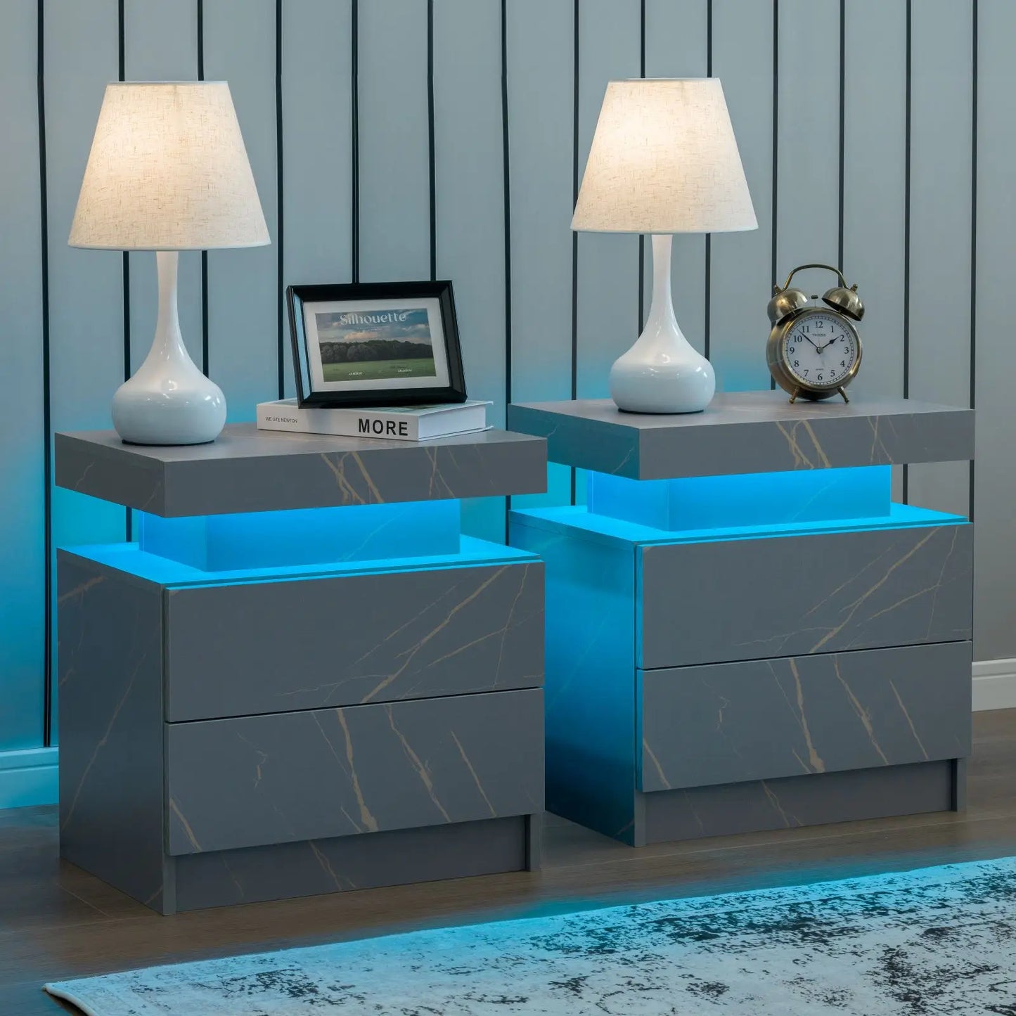 Cubehom LED Nightstands With Drawers Bedside Tables Set Of 2