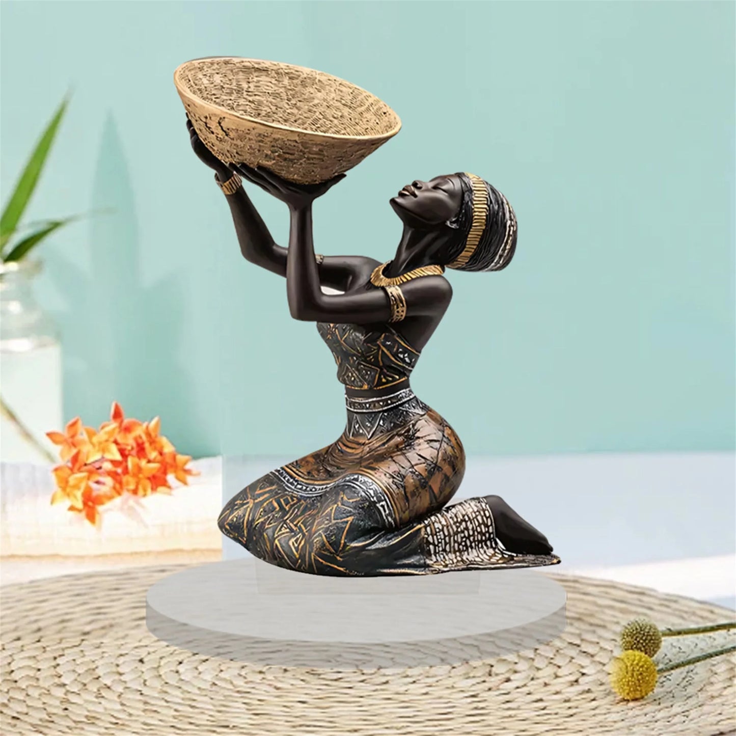 African Tribal Lady Figurine Resin Sculpture For Living Room Decor