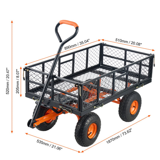 SucceBuy Garden Cart Sturdy Metal Utility Wagon 400 Lbs Capacity