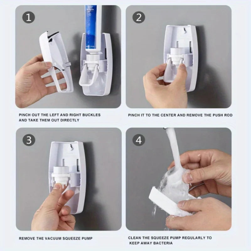 Wall Mounted Toothbrush And Toothpaste Holder With Automatic Dispenser