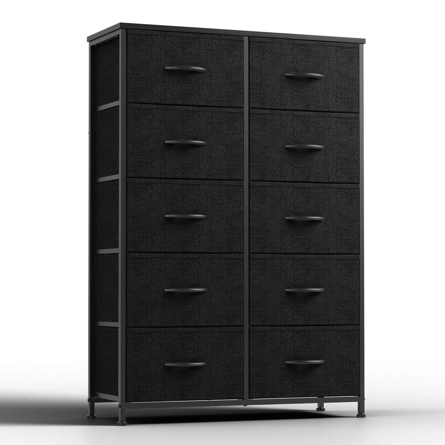 JHK Modern Nightstand With 10 Fabric Drawers And Steel Frame
