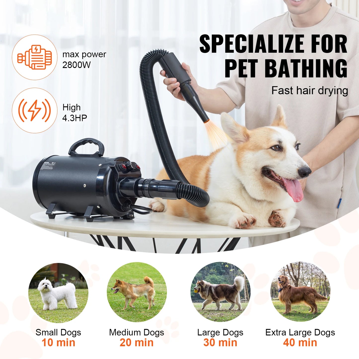 SucceBuy 2000W Dog Hair Dryer With Adjustable Speed And Temperature