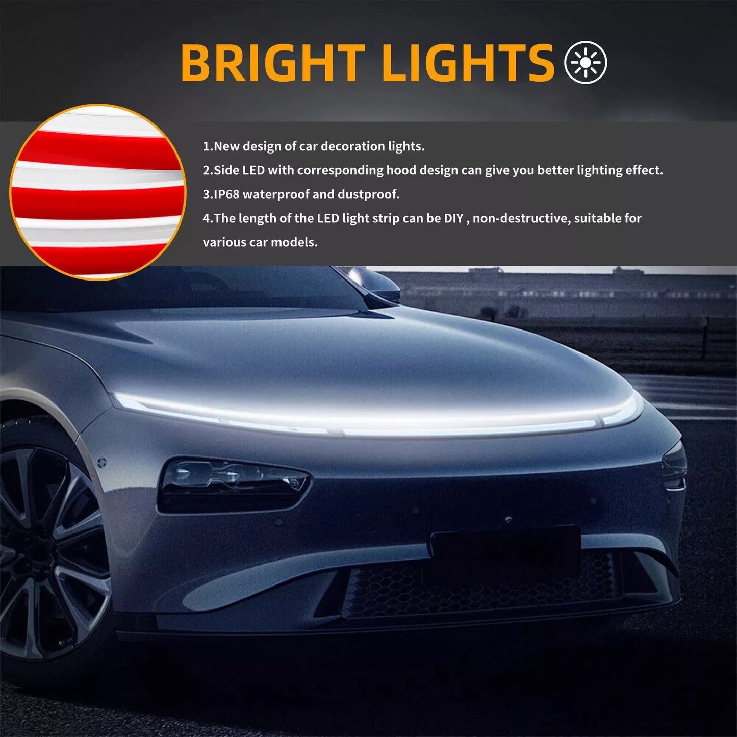 LED Car Hood Light Strip DRL Flexible Waterproof Decor