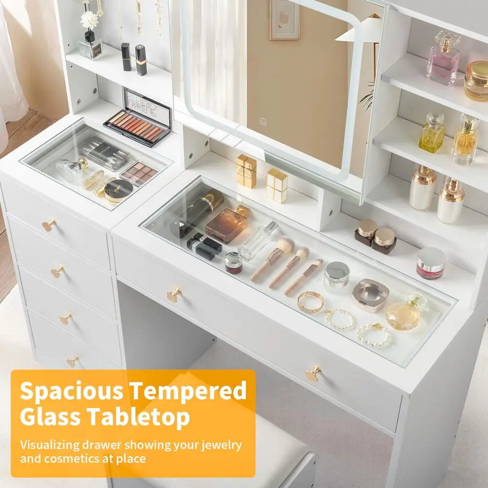 Makeup Vanity Desk With Lighted Mirror And Charging Station