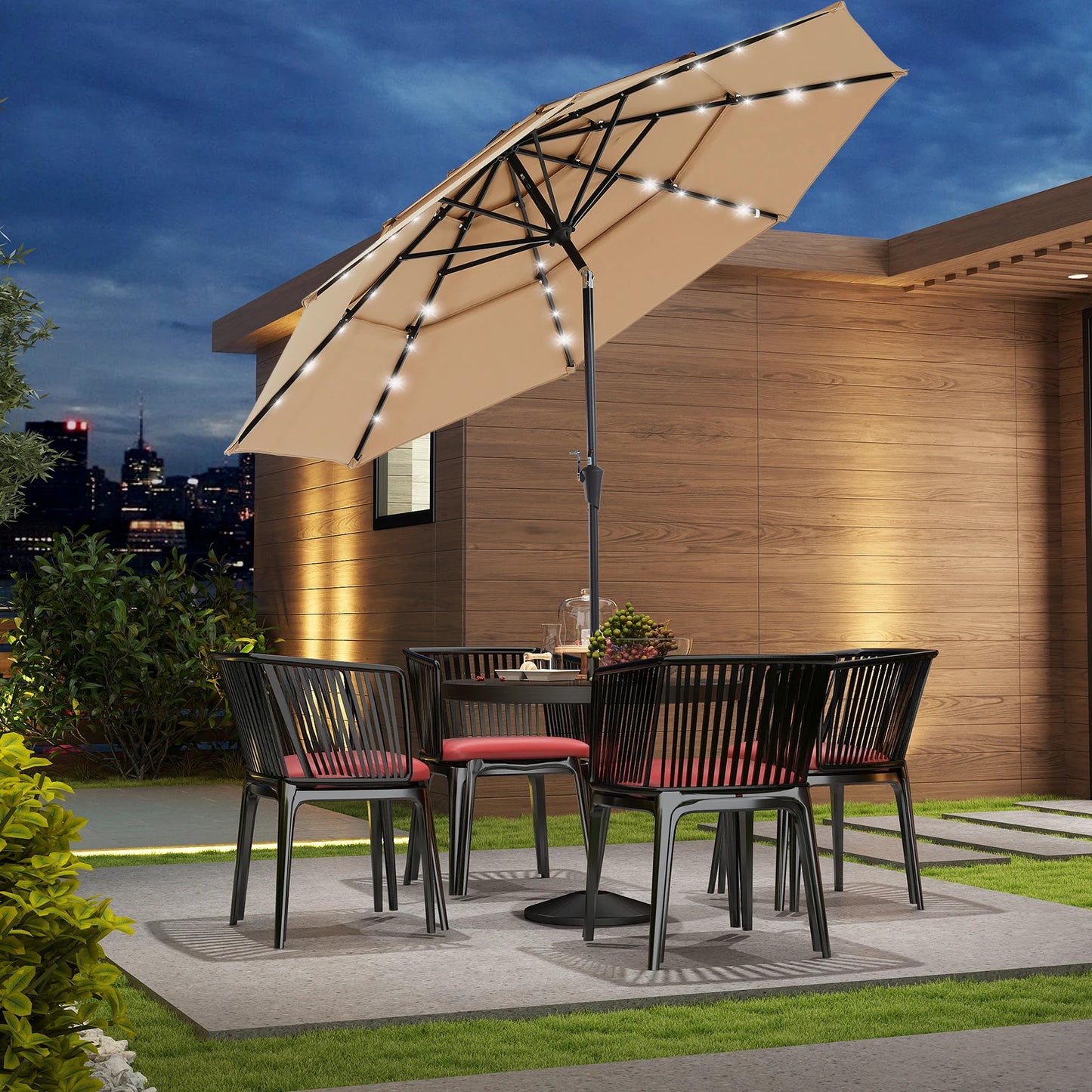 JHK Crank 3 Tier Outdoor Patio Umbrella With LED Lights
