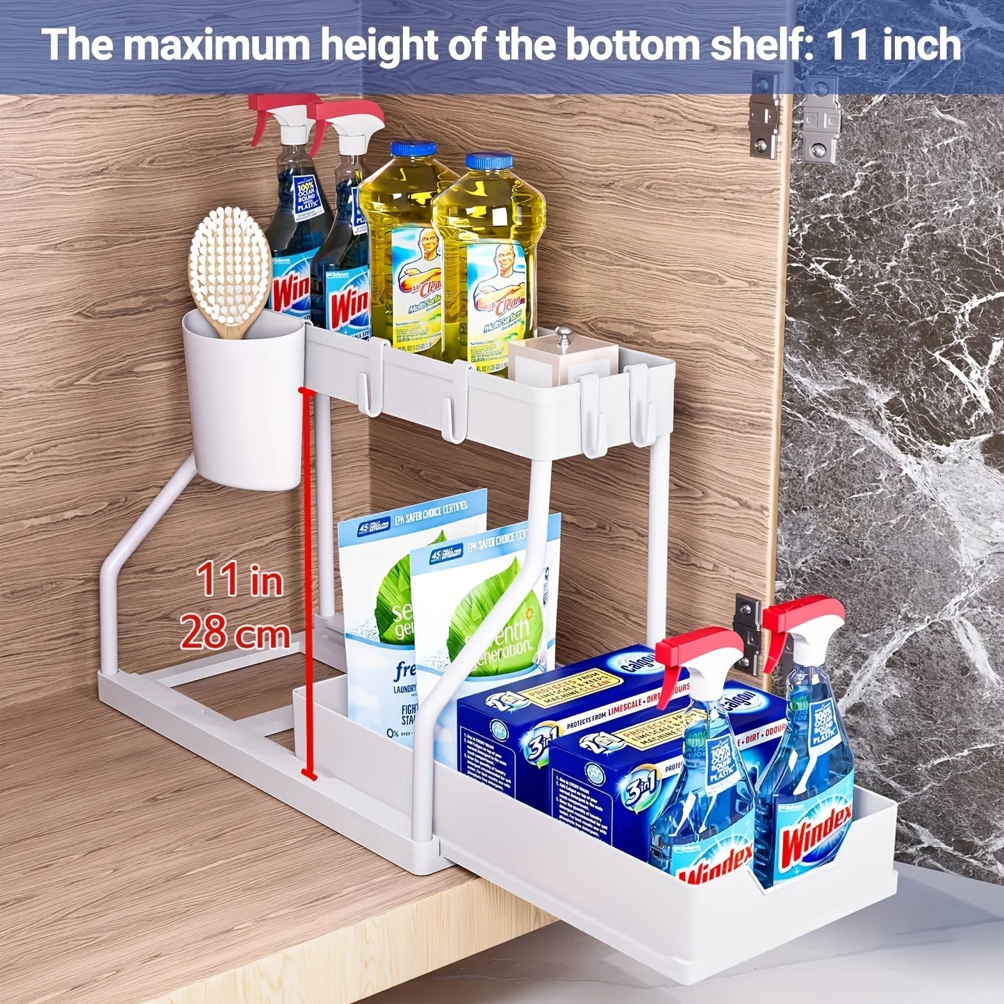 Space Saving 2 Tier Under Sink Organizer Pull Out Drawer