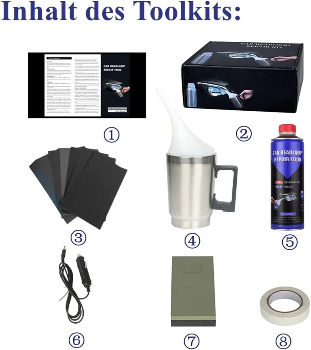 Car Headlight Treatment Kit With Sandpaper And Polish