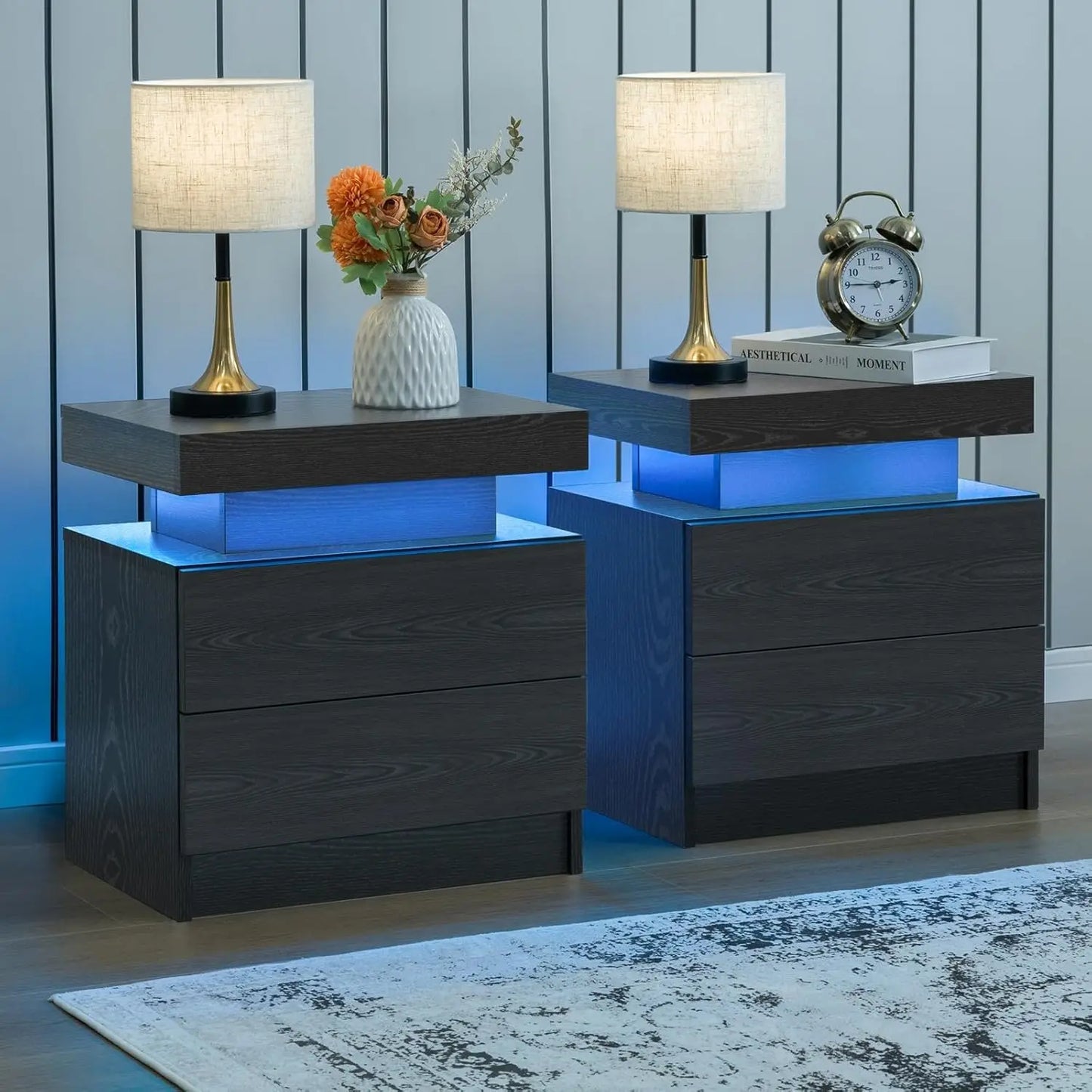 Cubehom LED Nightstands With Drawers Bedside Tables Set Of 2