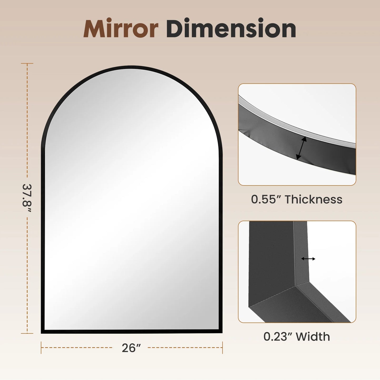 JHK Arched Metal Framed Wall Mirror For Bathroom And Bedroom