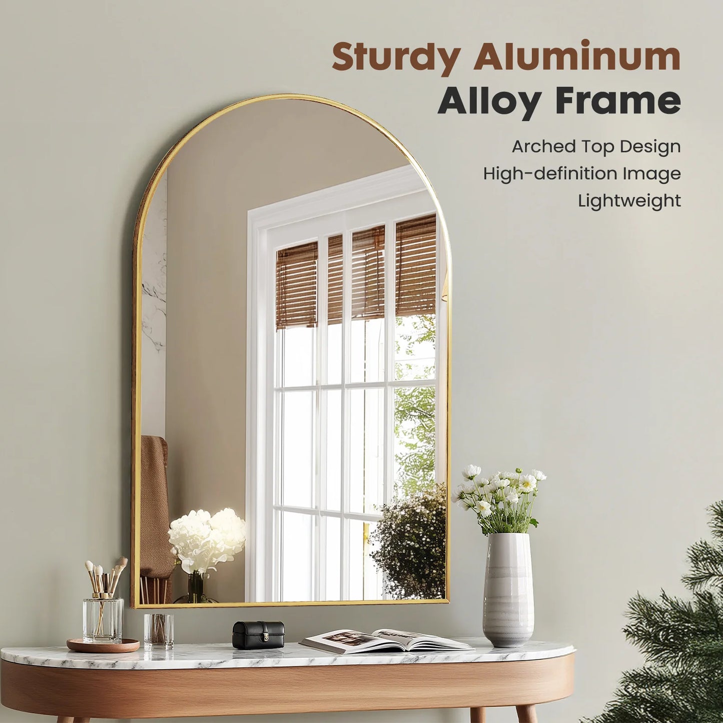 JHK Arched Metal Framed Wall Mirror For Bathroom And Bedroom