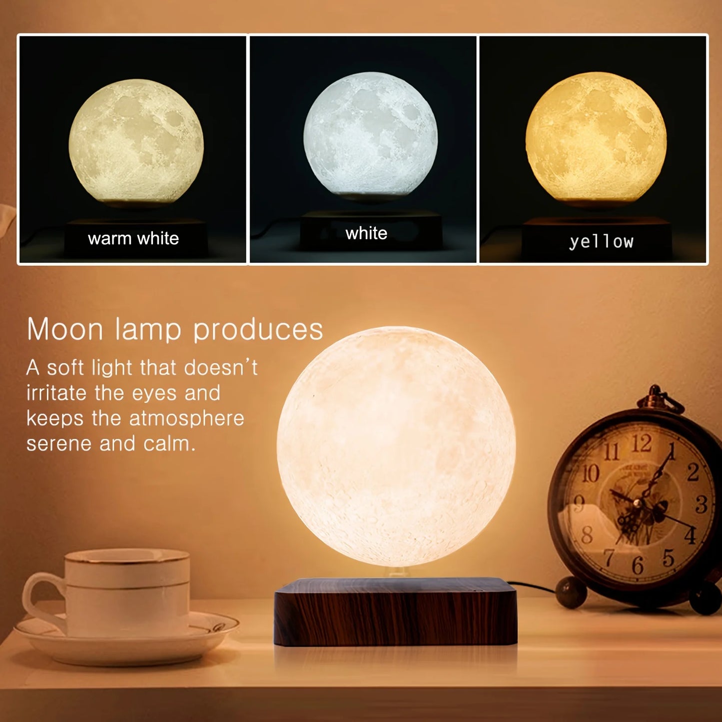 Mexllex Magnetic Moon Lamp With Floating Rotating Wooden Base