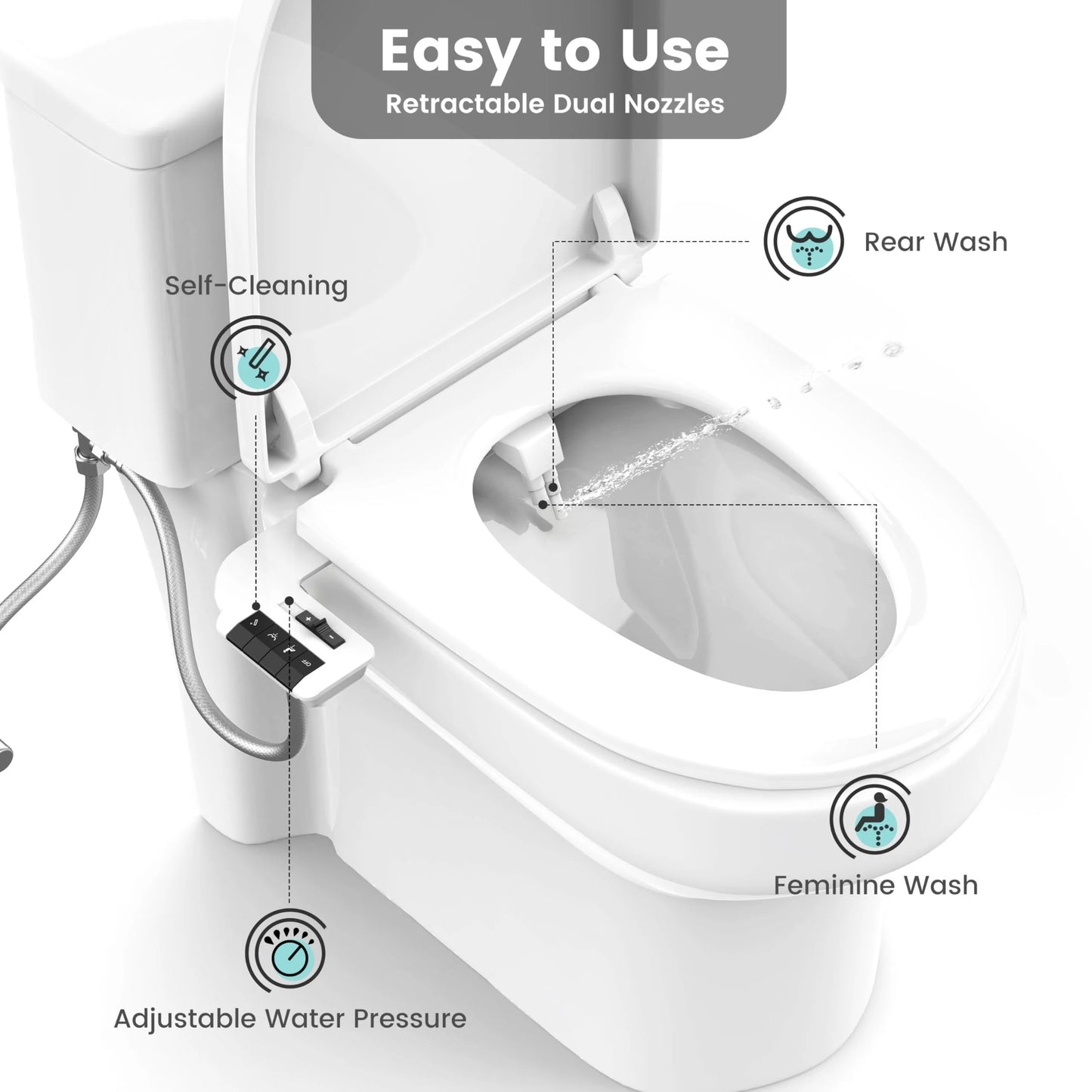 Bidet Attachment For Toilet Non-Electric Dual Nozzle With Pressure