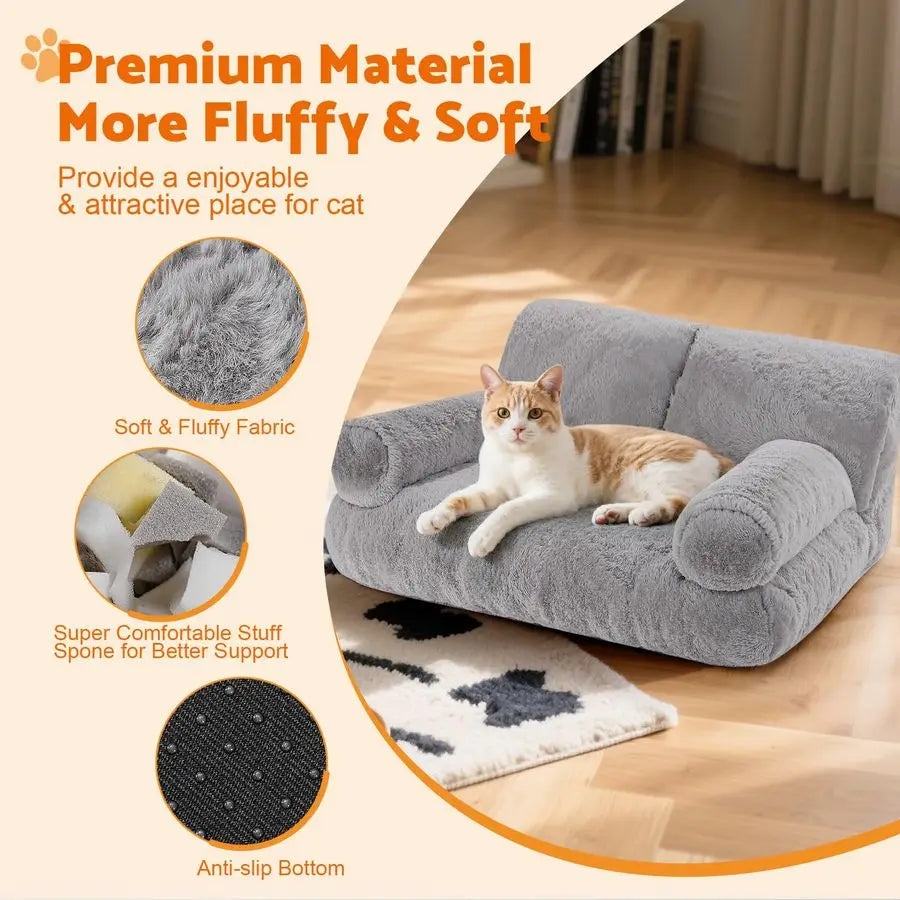 Orthopedic Cat Couch Bed With Bolstered Edges Plush Washable