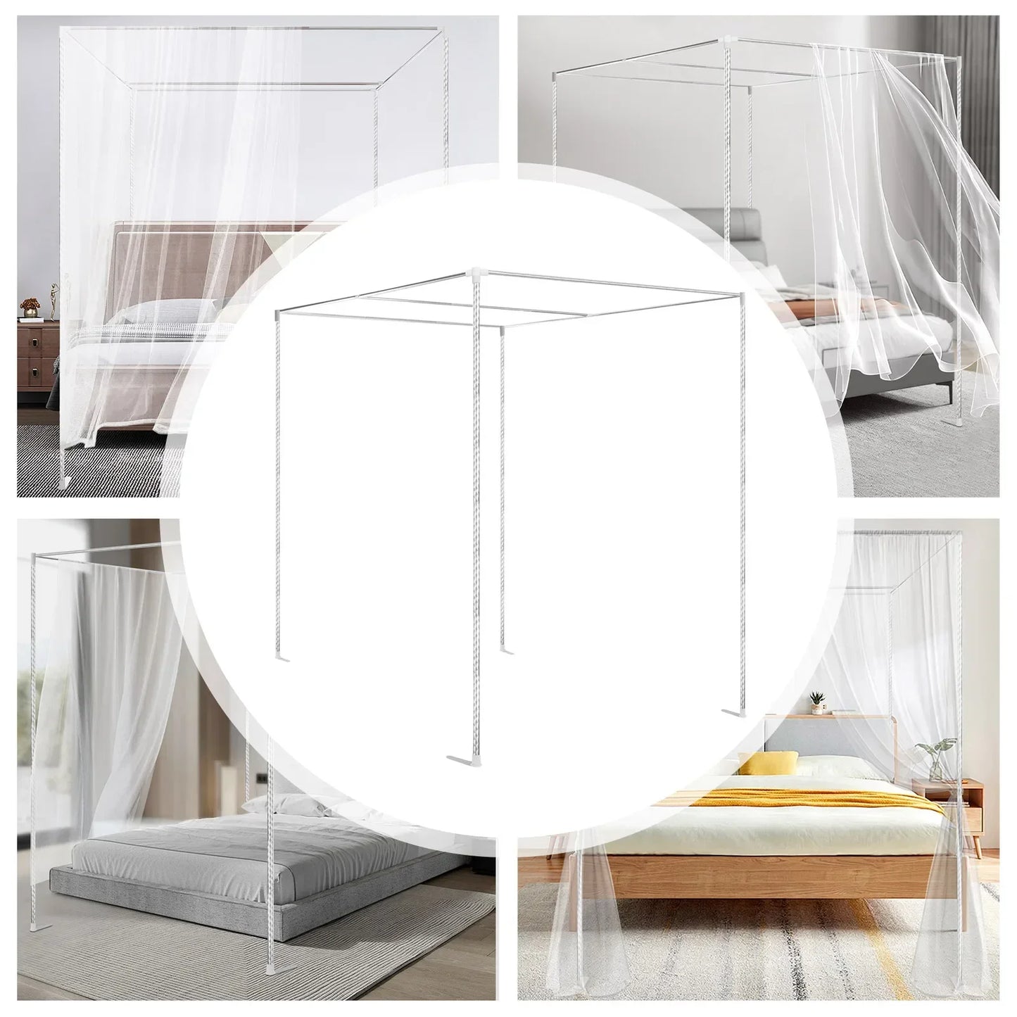 Stainless Steel Four-Corner Bed Canopy Frame For Single To King Beds