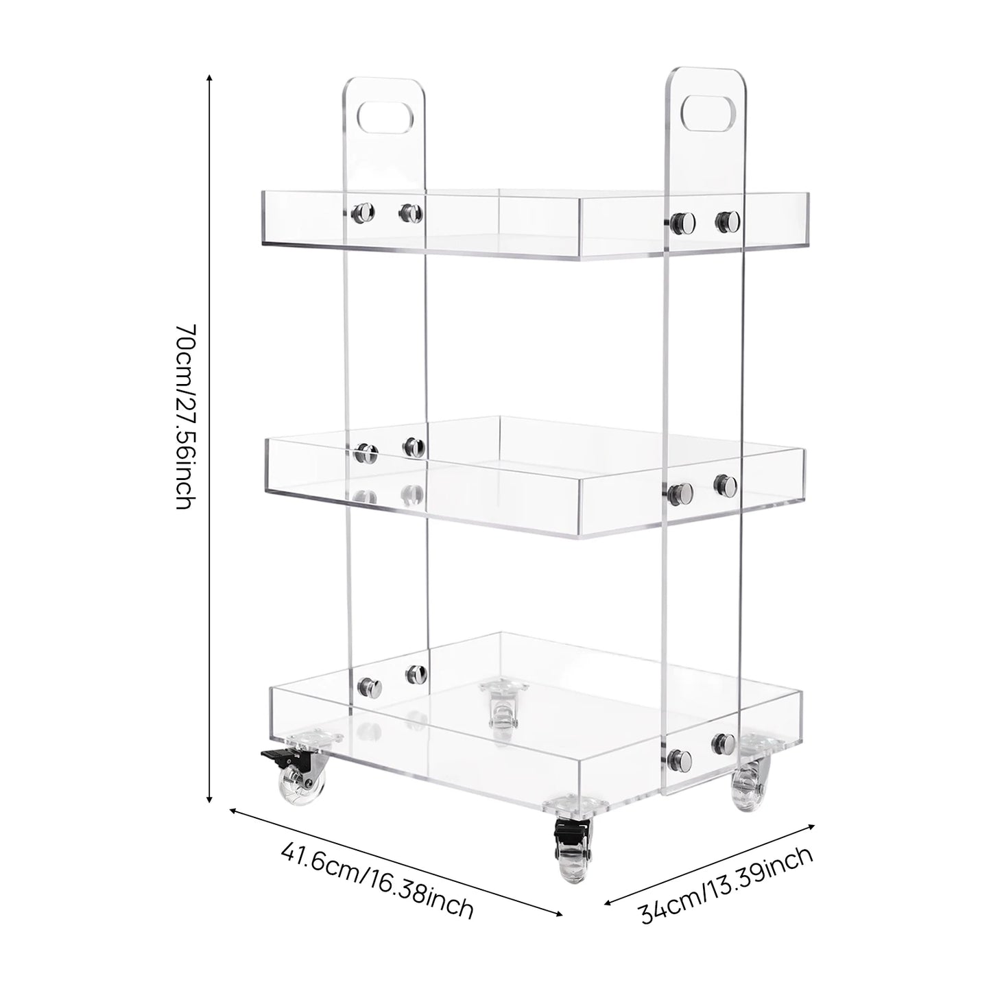 Bymaocar 3-Tier Clear Acrylic Rolling Cart With Brakes