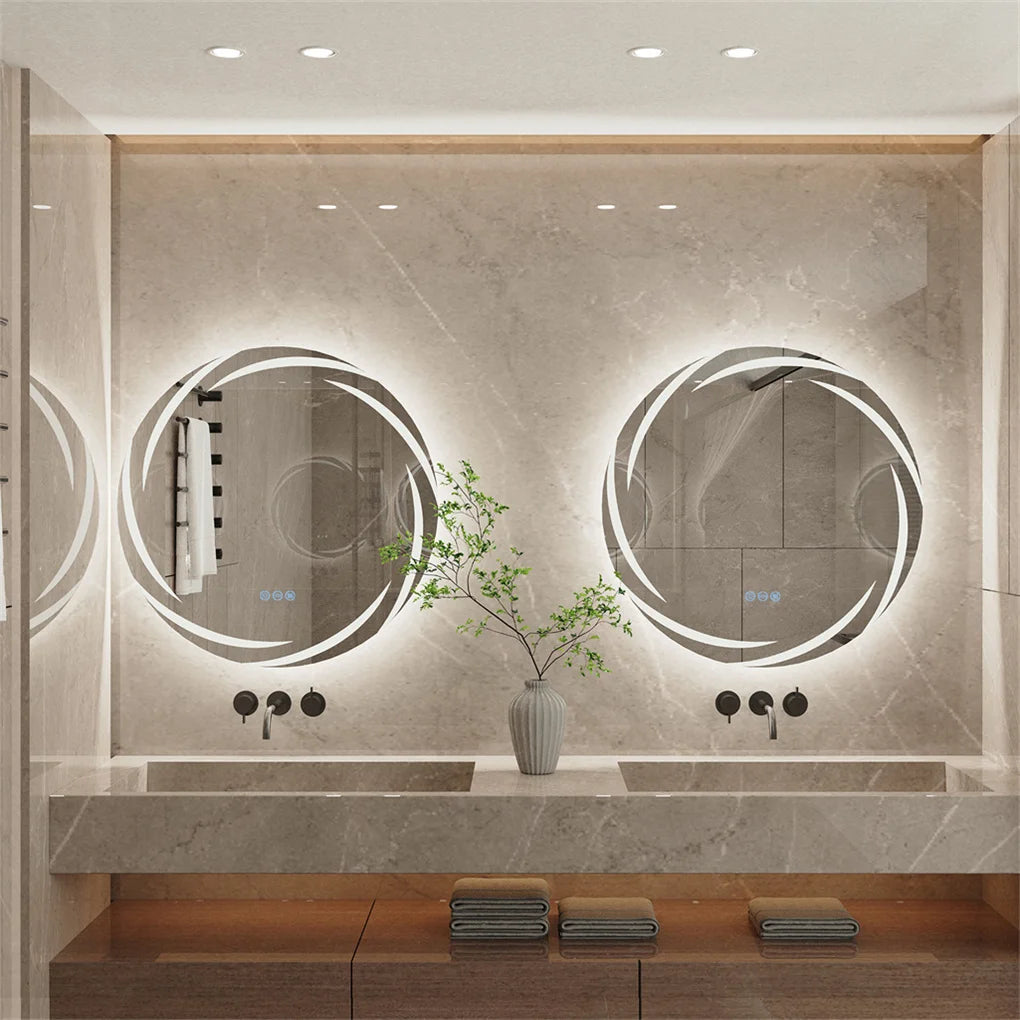 LED Round Anti Fog Bathroom Mirror With Backlit Color Lights