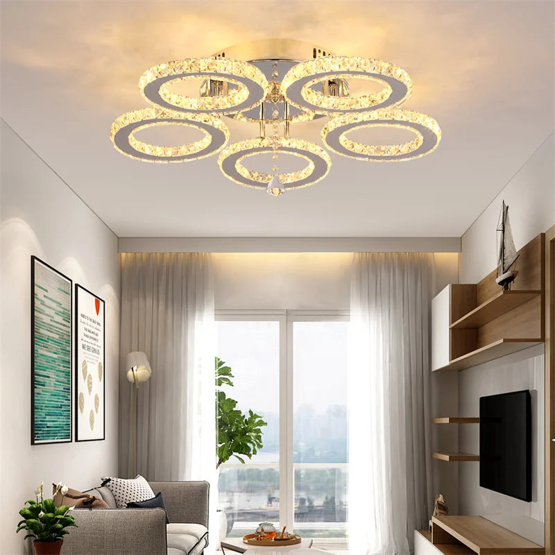 GreeLustr Modern Led Crystal Ring Pendant Ceiling Lamp