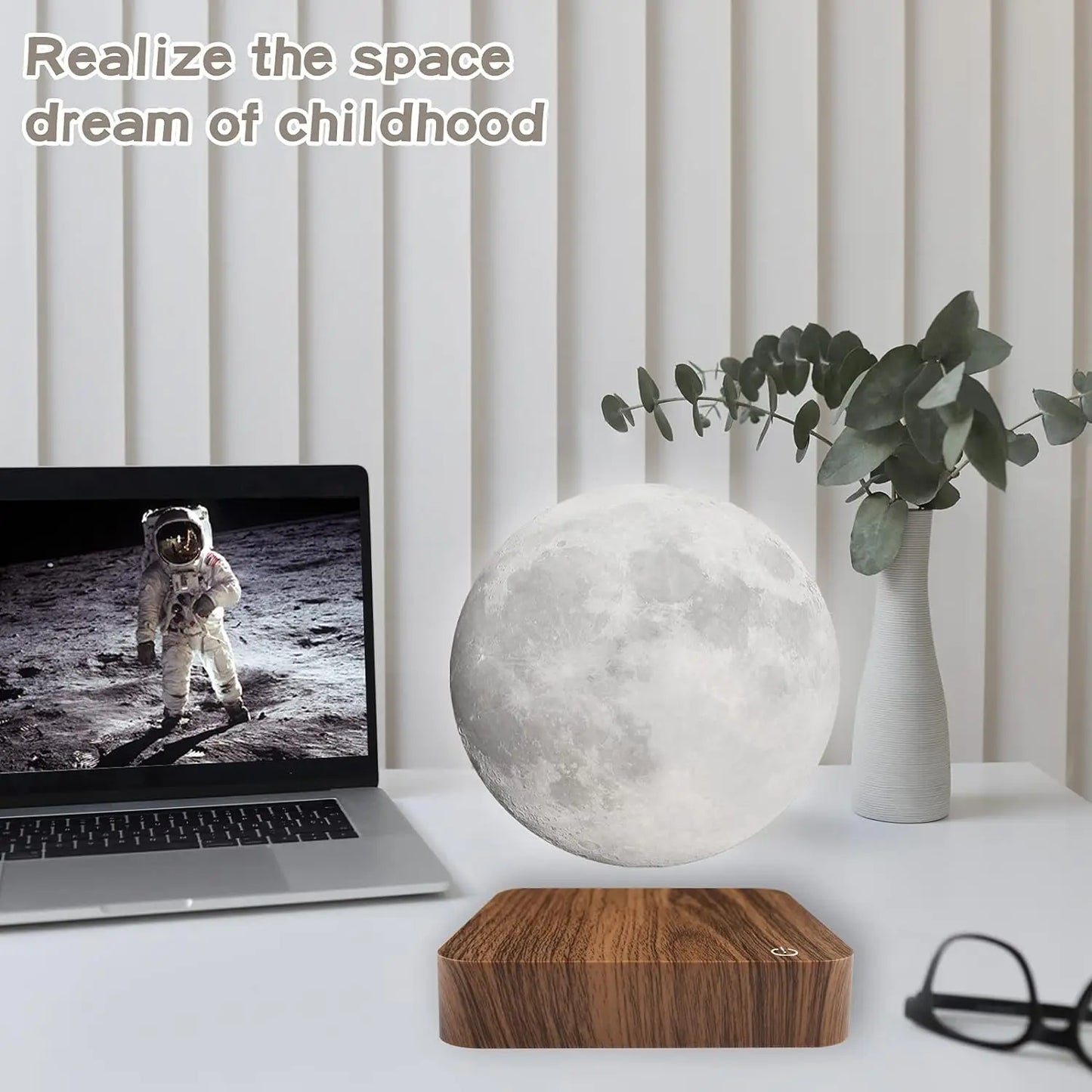 Mexllex Magnetic Moon Lamp With Floating Rotating Wooden Base