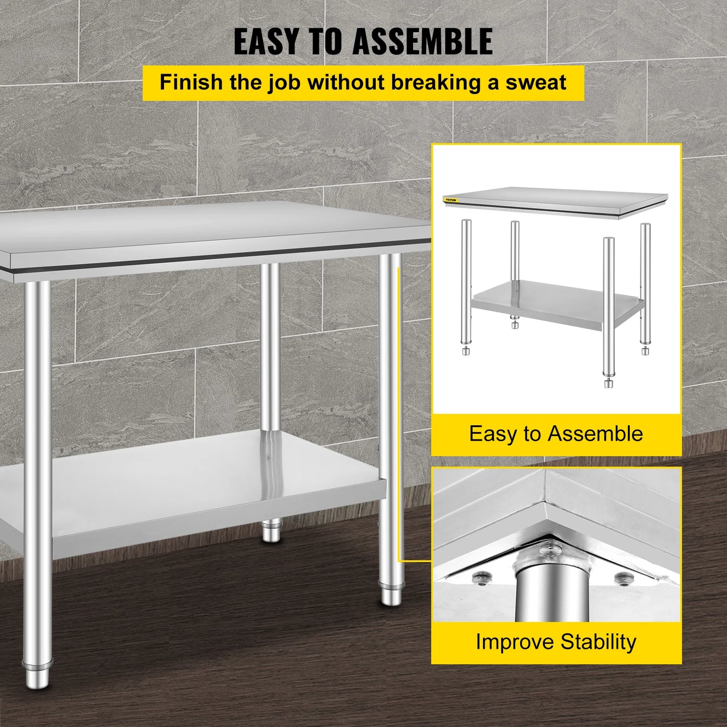 Stainless Steel Kitchen Work Bench With Undershelf For Commercial Catering