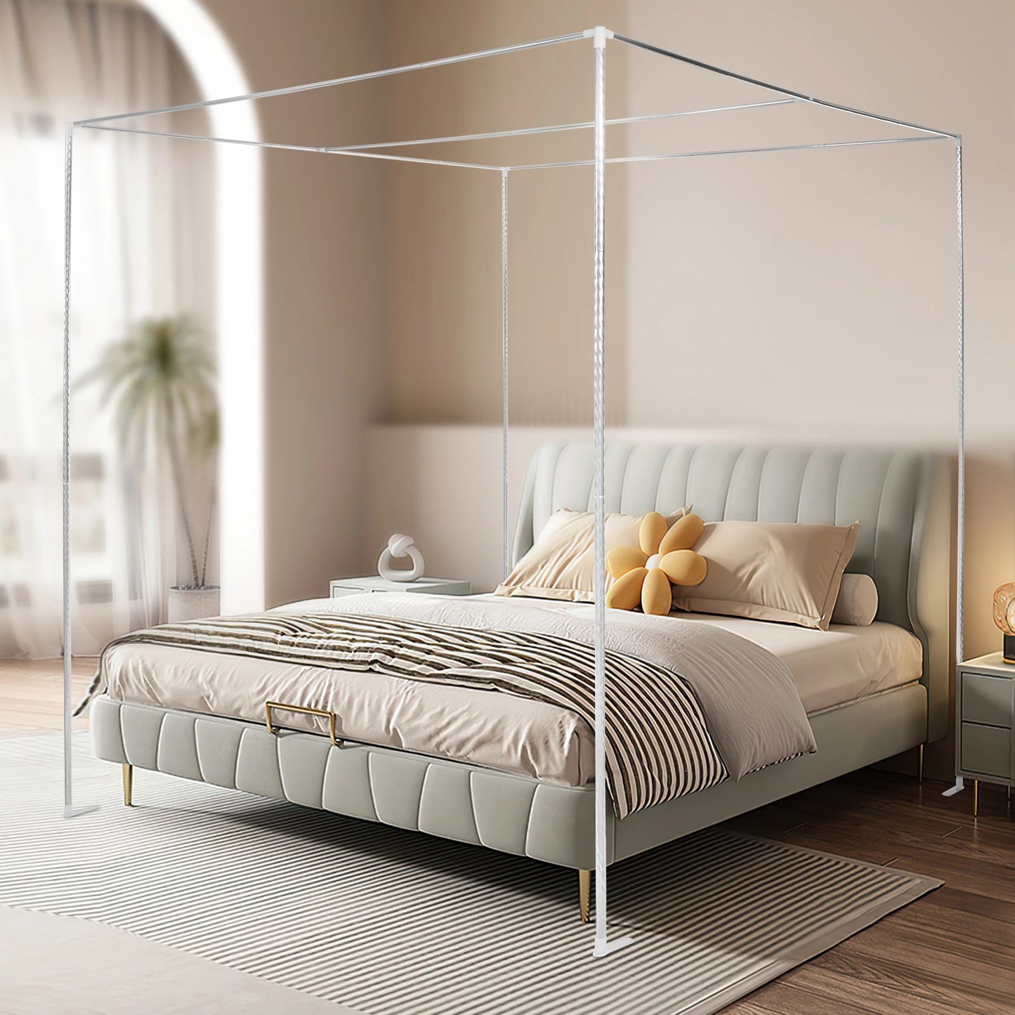 Detachable Mosquito Net Frame in Silver Stainless Steel Canopy